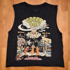 Green Day Dookie Graphic Cut Off Tank Top Black Sleeveless Band Tee Unisex M VTG